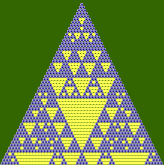 Patrón de Sierpinski obtenido al colorear, en el triángulo de Pascal, múltiplos de 10