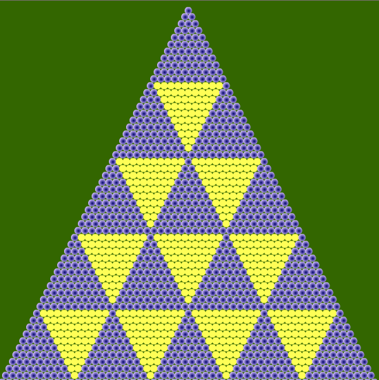 Patrón de Sierpinski obtenido al colorear, en el triángulo de Pascal, múltiplos de 11
