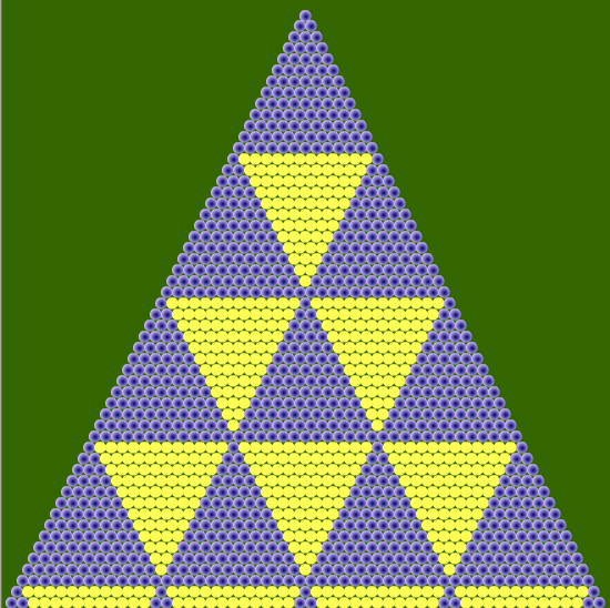 Patrón de Sierpinski obtenido al colorear, en el triángulo de Pascal, múltiplos de 13