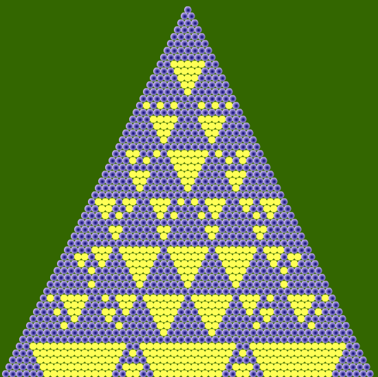 Patrón de Sierpinski obtenido al colorear, en el triángulo de Pascal, múltiplos de 14