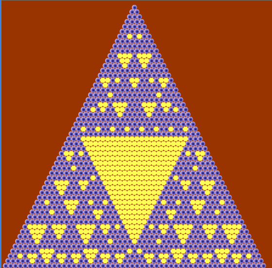 Patrón de Sierpinski obtenido al colorear, en el triángulo de Pascal, múltiplos de 15