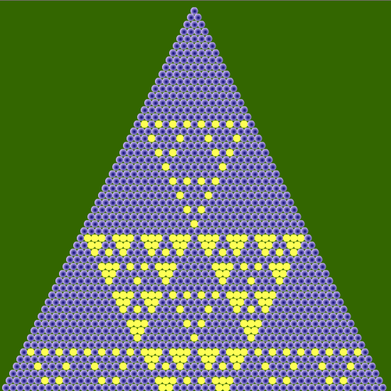 Patrón de Sierpinski obtenido al colorear, en el triángulo de Pascal, múltiplos de 16