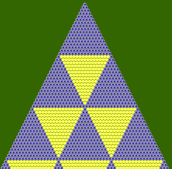 Patrón de Sierpinski obtenido al colorear, en el triángulo de Pascal, múltiplos de 17