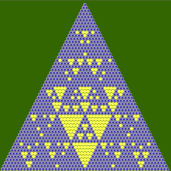 Patrón de Sierpinski obtenido al colorear, en el triángulo de Pascal, múltiplos de 18