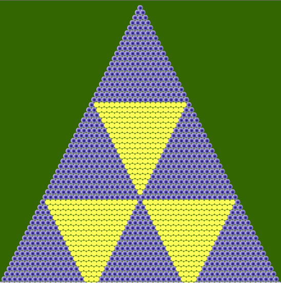 Patrón de Sierpinski obtenido al colorear, en el triángulo de Pascal, múltiplos de 19
