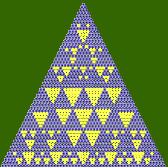 Patrón de Sierpinski obtenido al colorear, en el triángulo de Pascal, múltiplos de 21