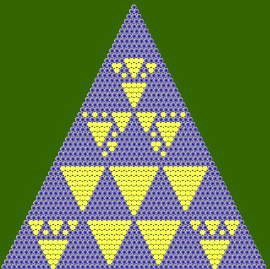 Patrón de Sierpinski obtenido al colorear, en el triángulo de Pascal, múltiplos de 22