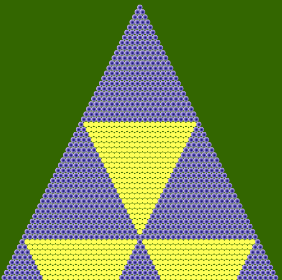 Patrón de Sierpinski obtenido al colorear, en el triángulo de Pascal, múltiplos de 23