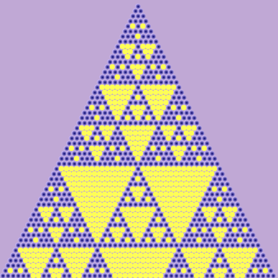 Patrón de Sierpinski obtenido al colorear, en el triángulo de Pascal, múltiplos de 4