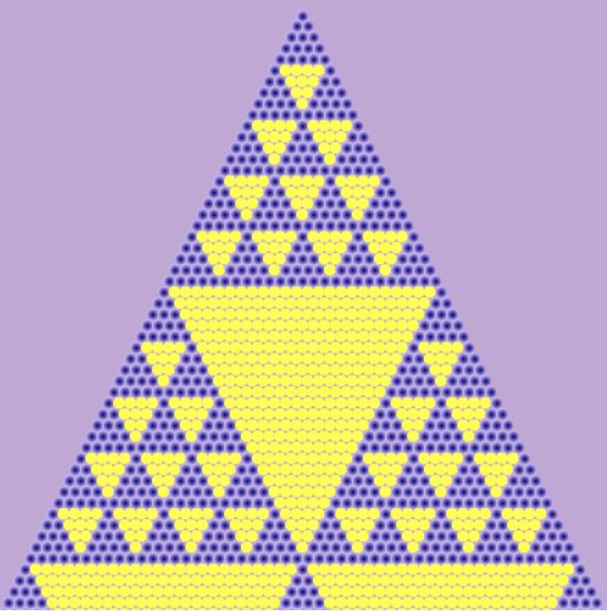 Patrón de Sierpinski obtenido al colorear, en el triángulo de Pascal, múltiplos de 5