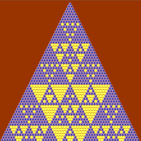 Patrón de Sierpinski obtenido al colorear, en el triángulo de Pascal, múltiplos de 8